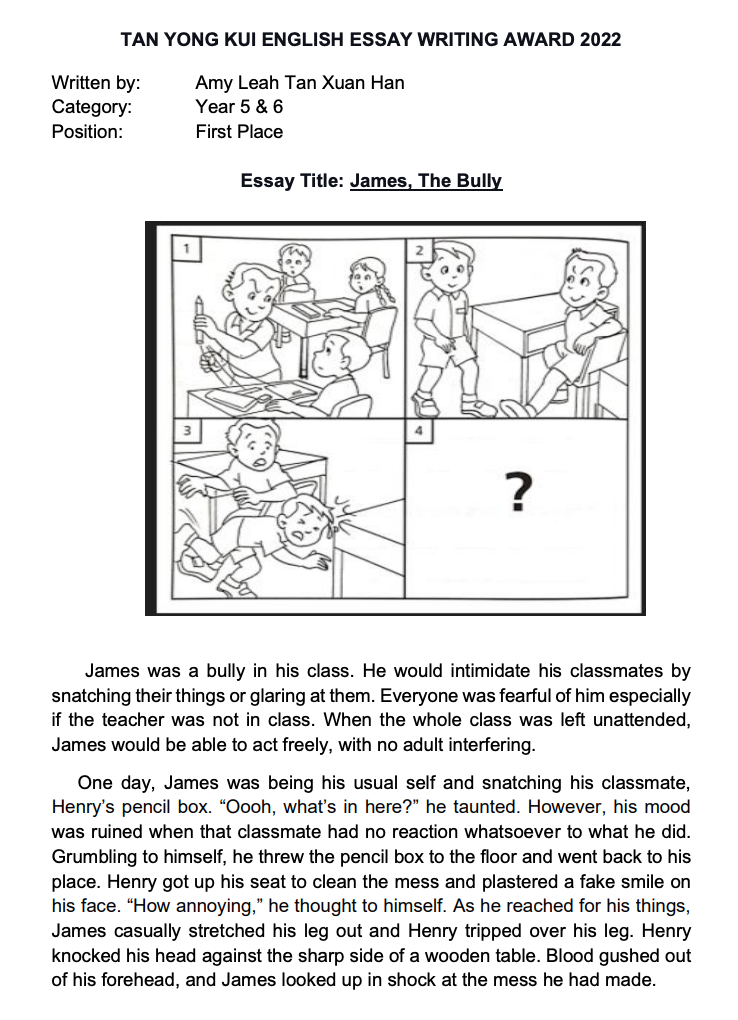 TAN YONG KUI ENGLISH ESSAY AWARD 2022 1st place – James The Bully –  Memories of The Way We Were